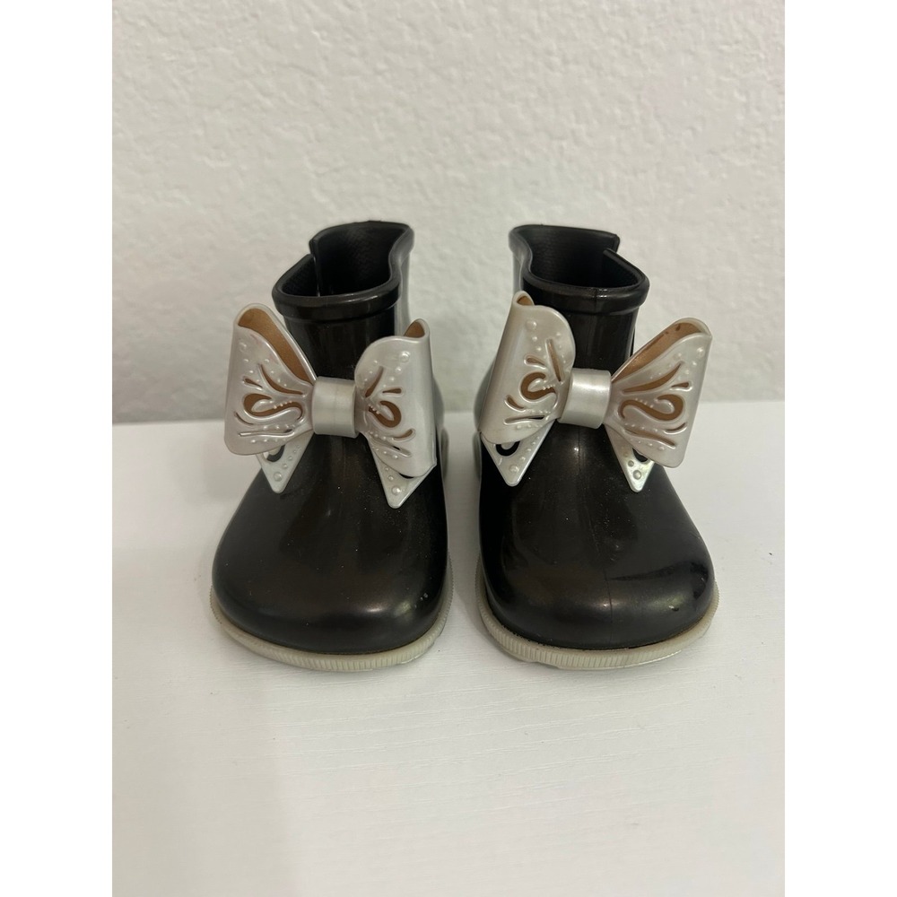 Mini Melissa Black Boots with Gray Bow Toddler Size 6c